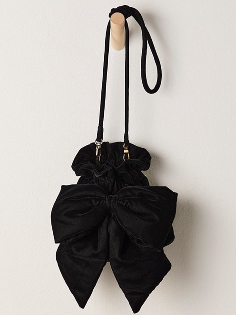 New free people belle black velvet bow bag tote satchel purse crossbody